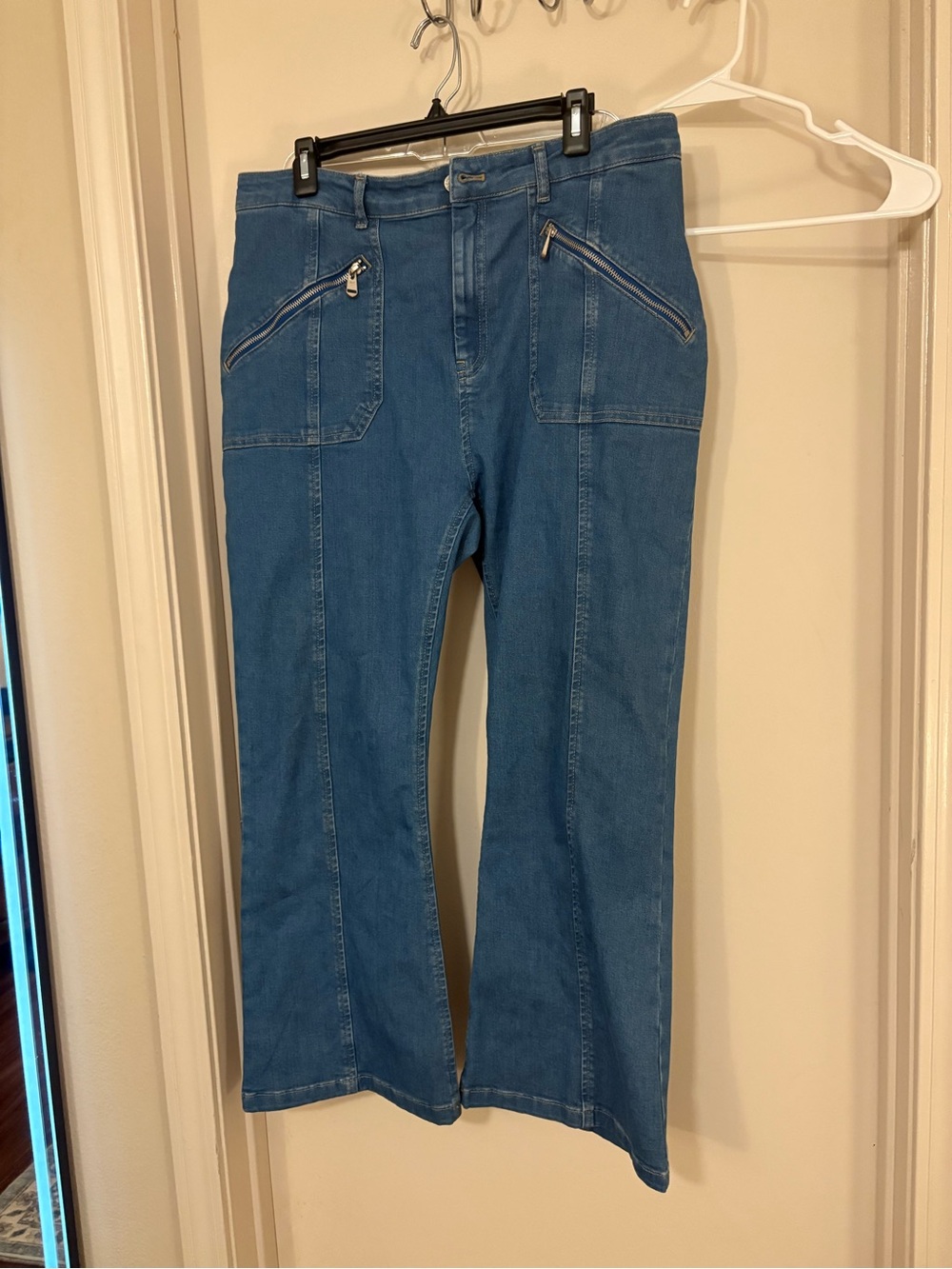 cinq a sept Blue Flare Jeans with Angled Zip Pockets